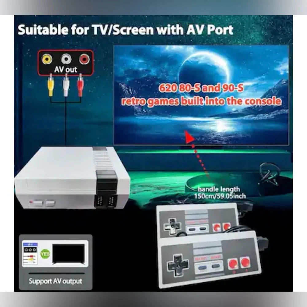 Retro Mini Gaming Console with 620 Games 8 Bit Game System 2 Controllers